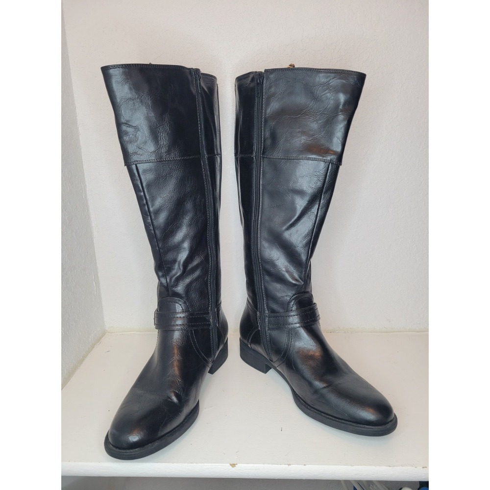 Women's Black Wide Calf‎ Faux Leather Knee-high Boots Size 9.5 Winter Boots